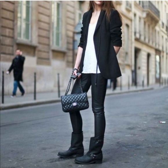 Edgy Black Leather Buckled Moto Booties - Picture 6 of 8